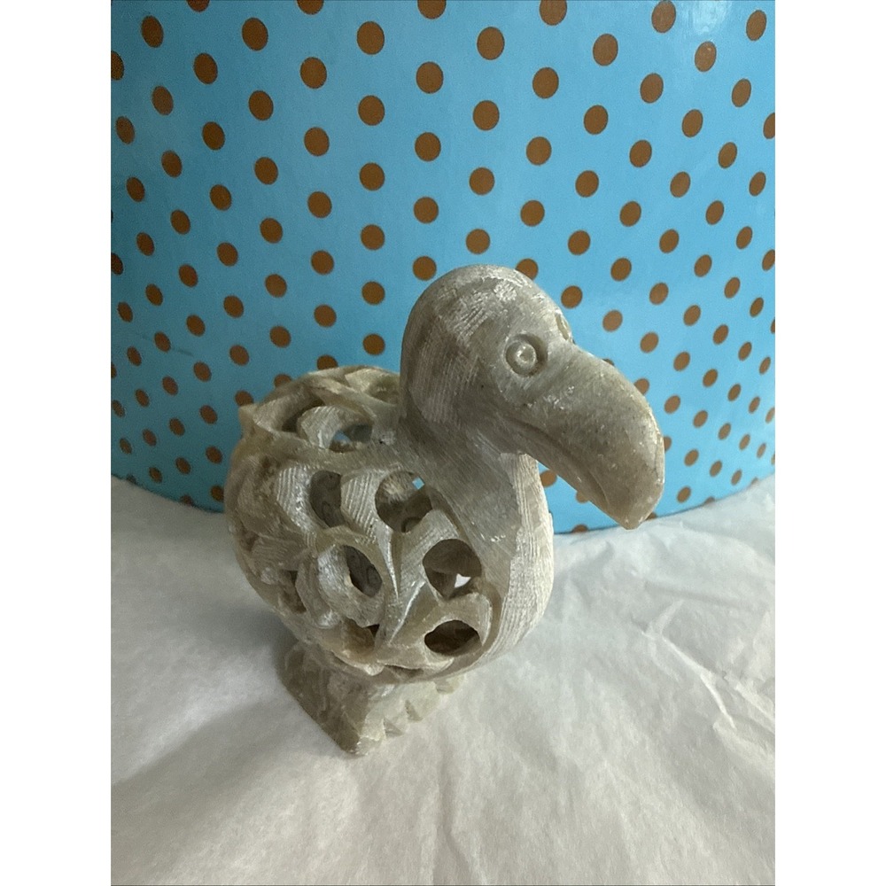 Vintage Dodo Bird Hand Carved Soapstone Mother with a Baby Inside Sculpture
